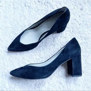 1.STATE. Black Suede Pointed Toe Rounded Block Heeled Saffy Pump Size 12